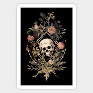 Gothic Skull and Flowers Magnet